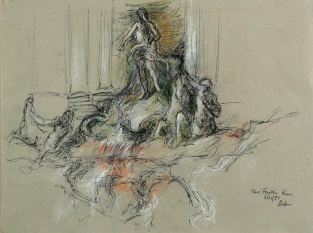 Birkin Drawing of Trevi Fountain