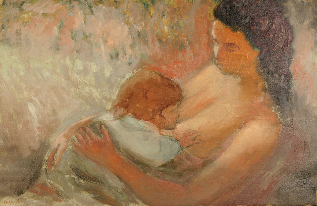 Oil Painting of a Mother Nursing Child